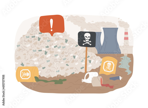 Chemical pollution isolated concept vector illustration. Hazardous waste products, landfill chemical contamination, industrial pollution problem, dangerous and toxic trash vector concept.