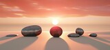 Zen concept. The object of the stones on the beach at sunset. Harmony & Meditation. Zen stones