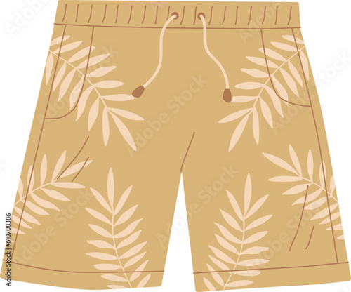 Coroful shorts, men swimsuit vector illustration. Swimming trunks cartoom icon.