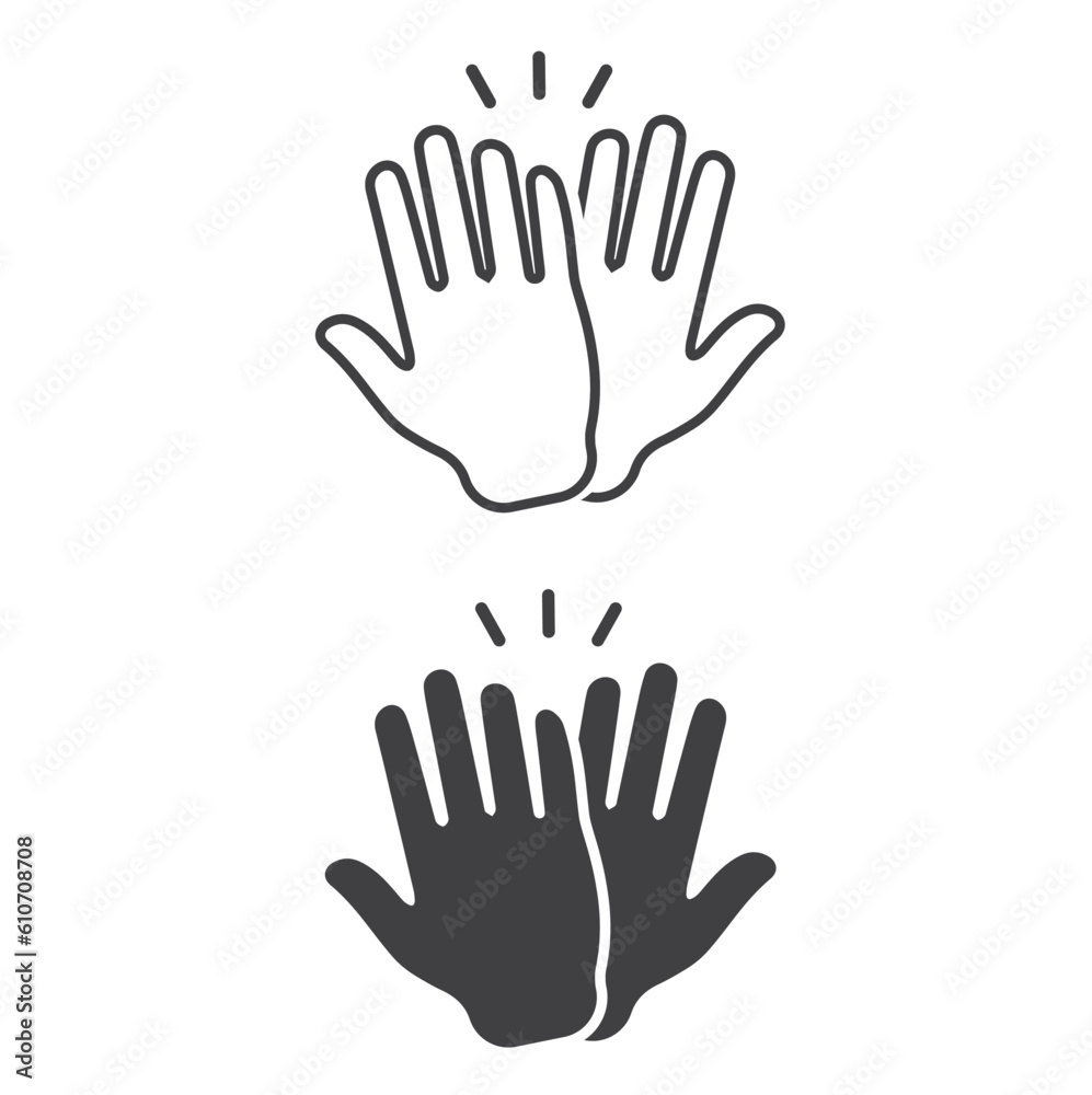 Obraz premium Two hands giving five, clapping palms icon.