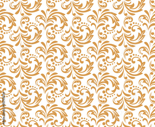 Flower pattern. Seamless white and gold ornament. Graphic vector background. Ornament for fabric  wallpaper  packaging