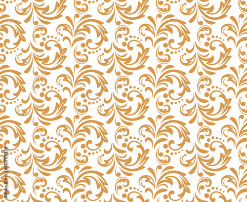 Flower pattern. Seamless white and gold ornament. Graphic vector background. Ornament for fabric, wallpaper, packaging