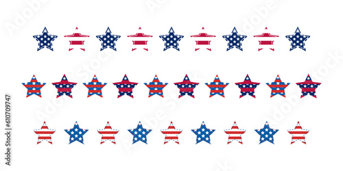 Independence Day United States stars dividers. USA flag illustration  decorations - border lines. Memorial Day  traditional patriotic US frame for American national holiday. Veterans day USA set.