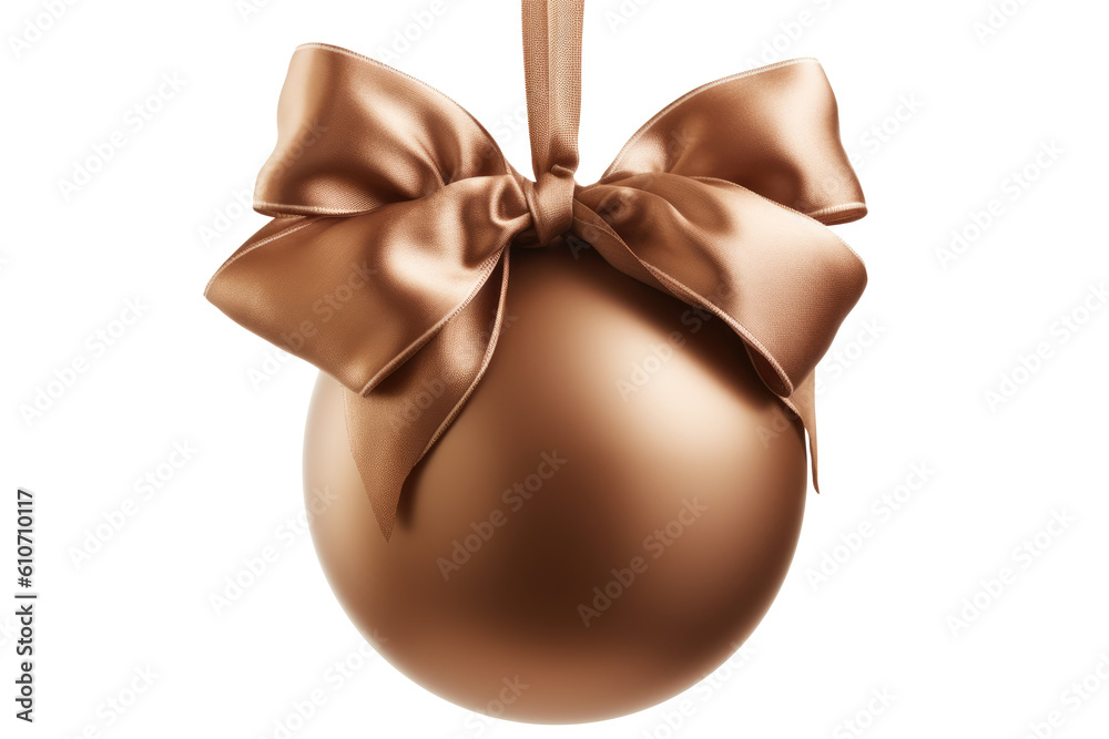 brown Christmas ball with ribbon and a bow, isolated on background. Generative AI brown Christmas ball with ribbon and a bow, isolated on background. Generative AI
