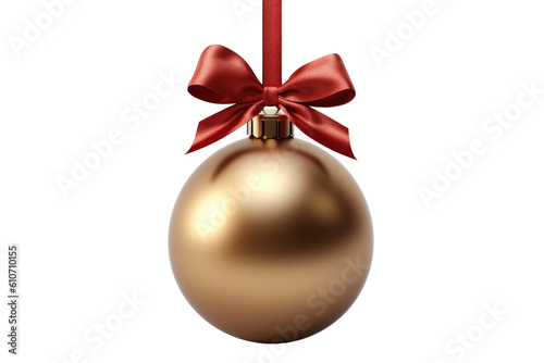 brown Christmas ball with ribbon and a bow, isolated on background. Generative AI