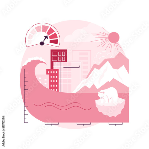 Sea level rise abstract concept vector illustration. World ocean rise report, global sea level data, water lifting cause, flood consequence, melting ice, environmental problem abstract metaphor.