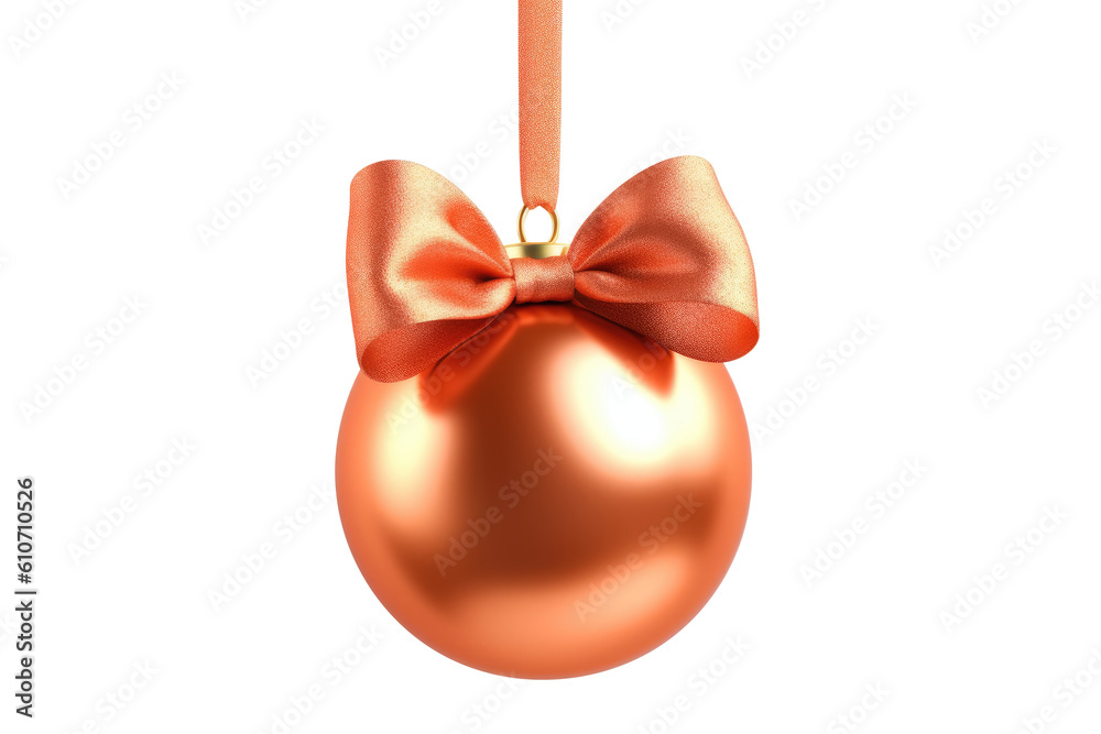 orange Christmas ball with ribbon and a bow, isolated on background. Generative AI orange Christmas ball with ribbon and a bow, isolated on background. Generative AI