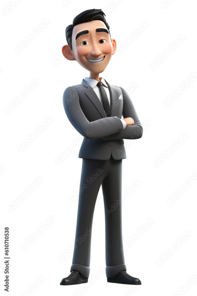 Illustration of a cartoon Asian businessman wearing a suit on a transparent background, Generative AI Illustration of a cartoon Asian businessman wearing a suit on a transparent background, Generative AI