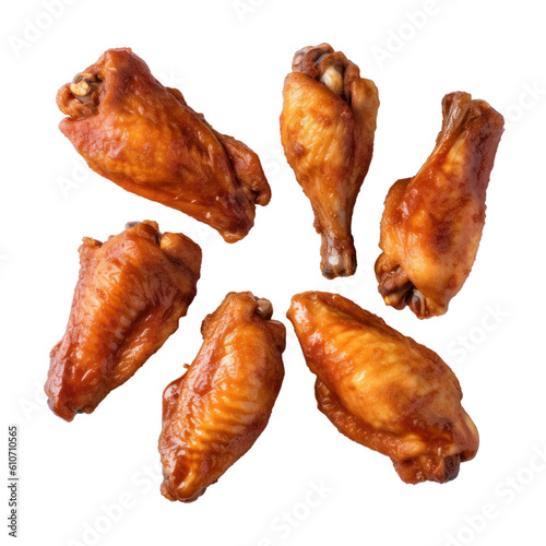 Delicious hot wings seen from above on a transparent background, Generative AI