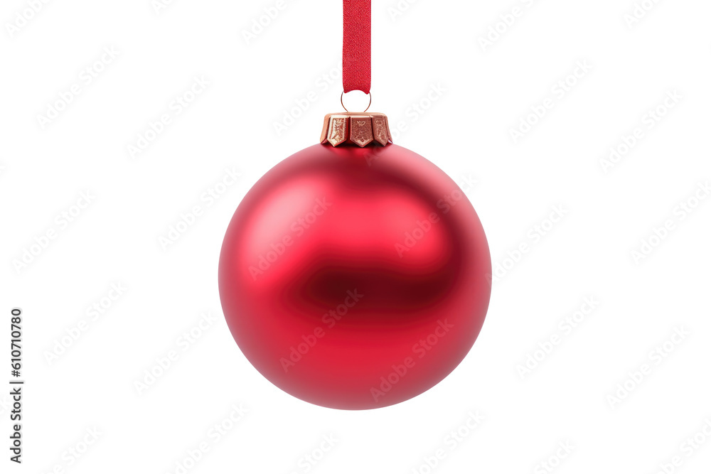Red Christmas ball with ribbon and a bow, isolated on background. Generative AI Red Christmas ball with ribbon and a bow, isolated on background. Generative AI