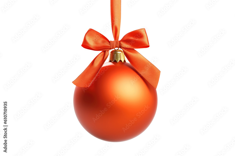 orange Christmas ball with ribbon and a bow, isolated on background. Generative AI orange Christmas ball with ribbon and a bow, isolated on background. Generative AI