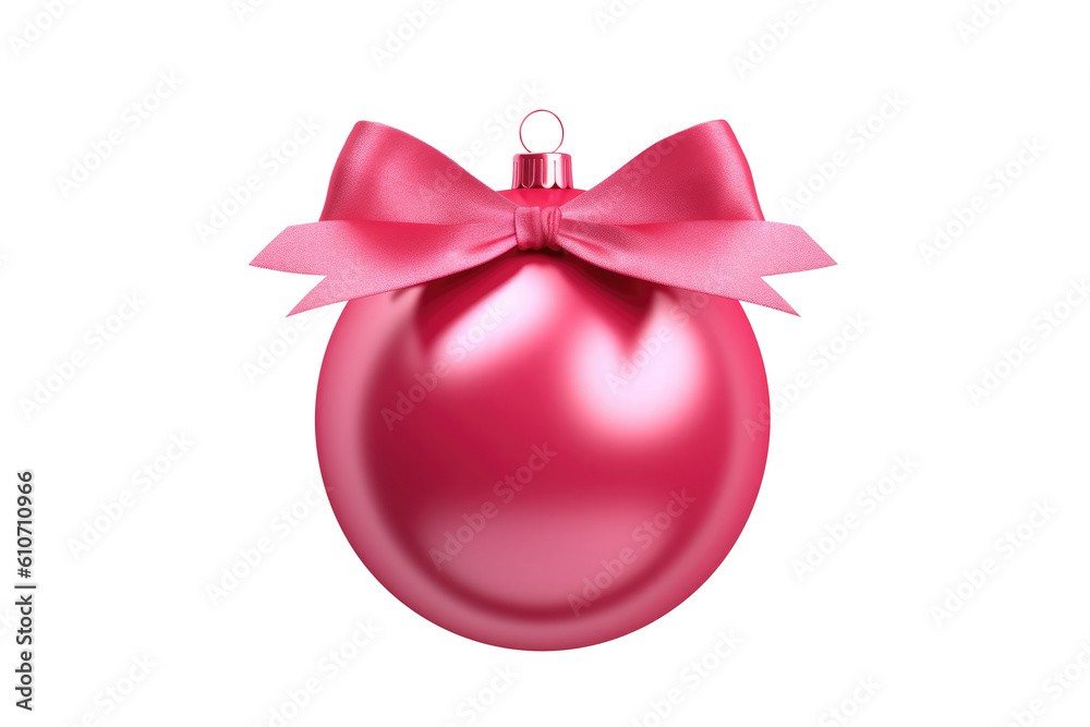 pink Christmas ball with ribbon and a bow, isolated on background. Generative AI pink Christmas ball with ribbon and a bow, isolated on background. Generative AI