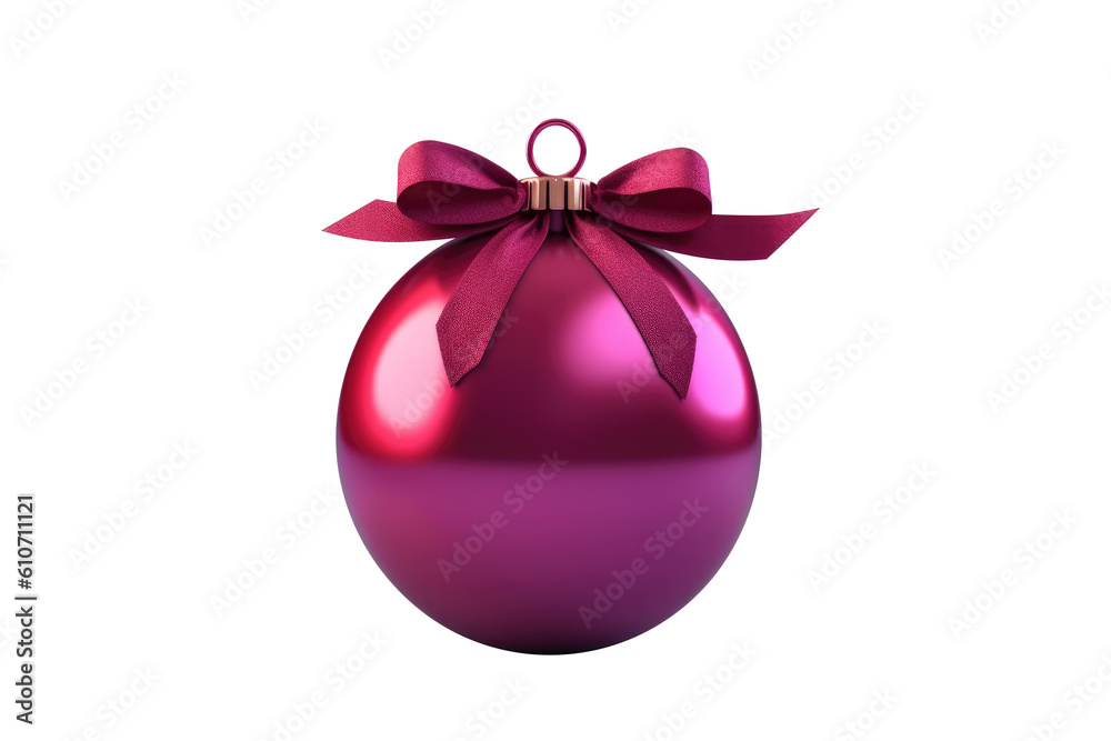 purple Christmas ball with ribbon and a bow, isolated on background. Generative AI purple Christmas ball with ribbon and a bow, isolated on background. Generative AI