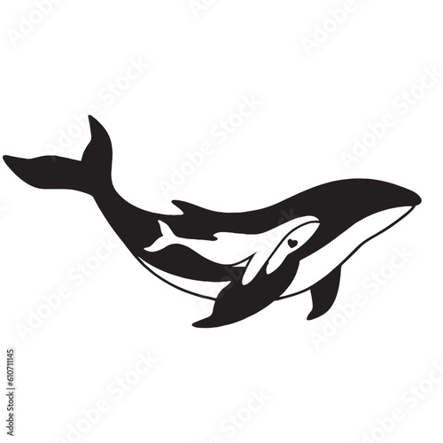 Big whale, Whale and baby whale linear logo on isolated white background, vector illustration