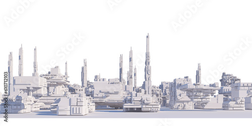 Variety of white city views on transparent background
