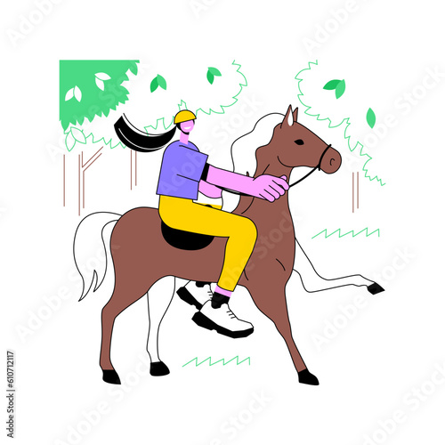 Horseback riding isolated cartoon vector illustrations. Beautiful girl riding a horse in the park, urban lifestyle, recreation day, leisure time outdoors, active pastime vector cartoon.