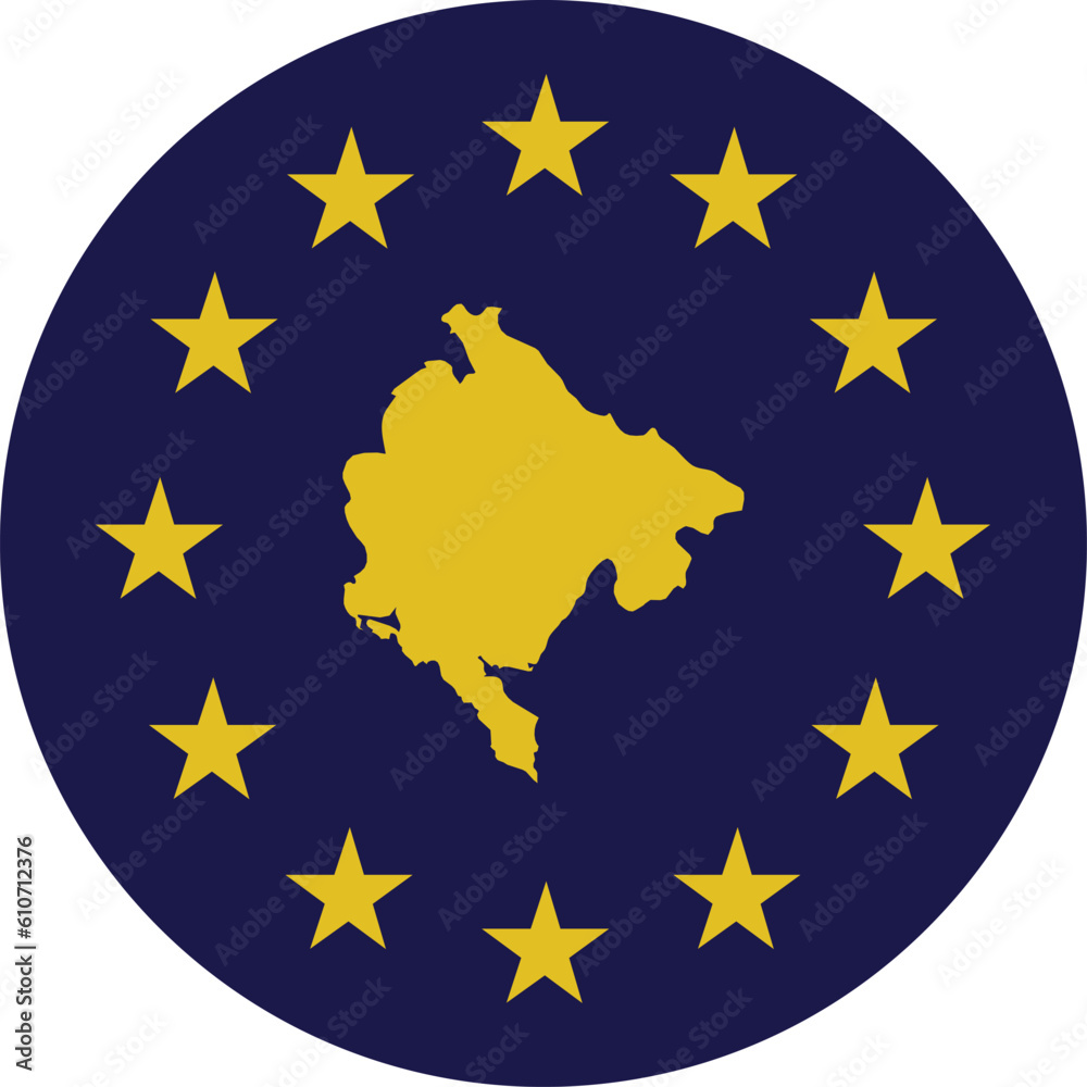 Badge of Yellow Map of Montenegro in colors of EU flag Badge of Yellow Map of Montenegro in colors of EU flag