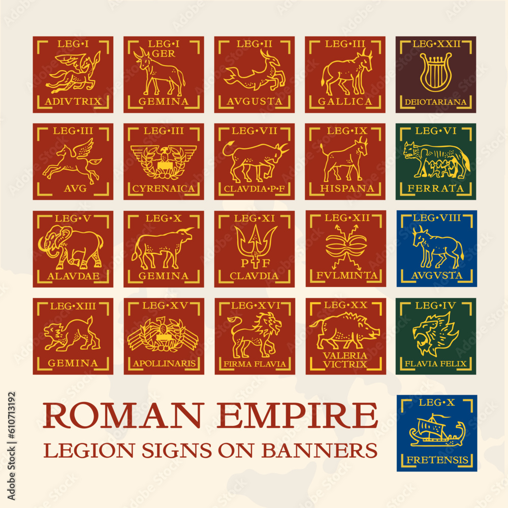 Vektorová grafika „Roman Empire military banners with signs and names