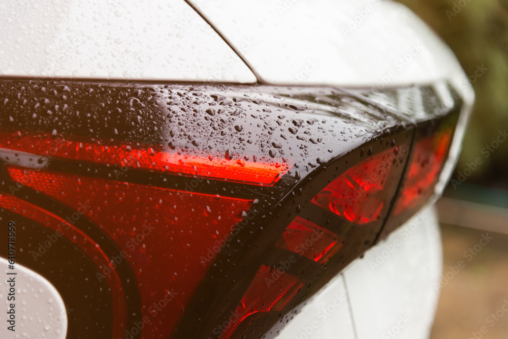 Water droplet on the car. Water beading after rain or car wash on shiny