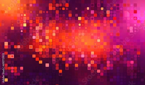 Colorful pattern in color of summer. Pink, orange, magenta glowing background of circles and cubes, squares. Retro touch. Generative Ai.
