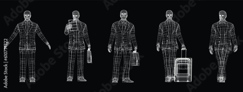 set of businessman 3d wire frame. Vector Illustration
