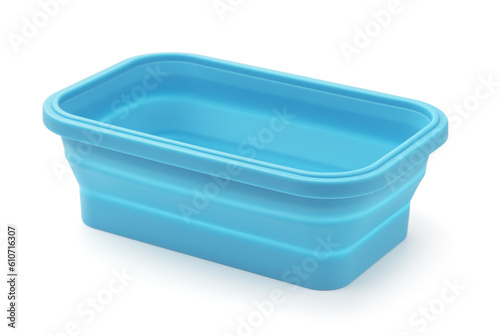 Open blue collapsible silicone food container