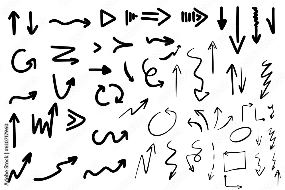 Hand drawn arrows. Arrow mark icons. Arrow paint stock vector. Swipe up symbol sign. Hand drawn arrows. Arrow mark icons. Arrow paint stock vector. Swipe up symbol sign.