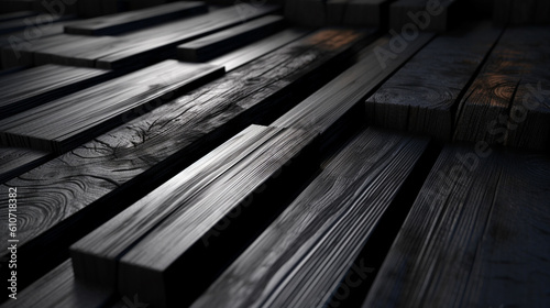 Black wooden planks background. Generative AI