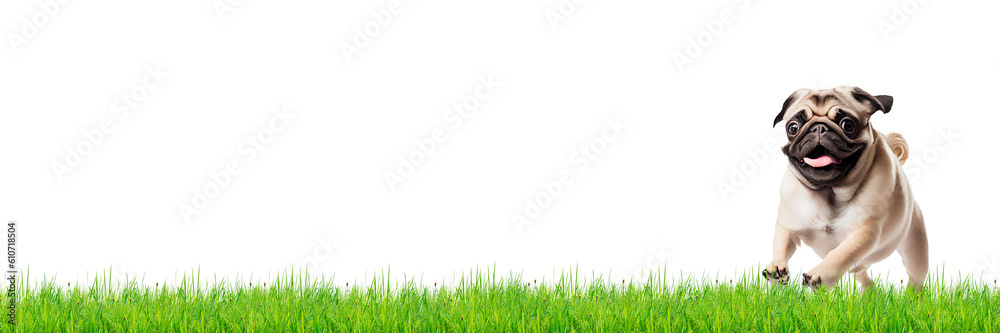 Happy dog ​​in the meadow on transparent background (png)