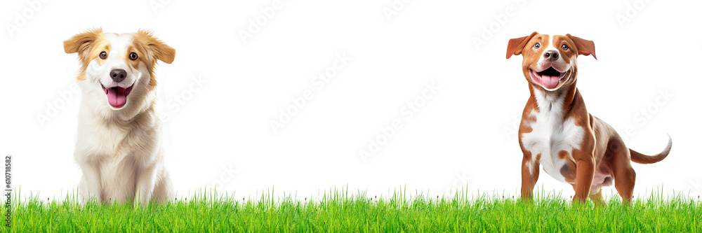 Happy dog ​​in the meadow on transparent background (png)