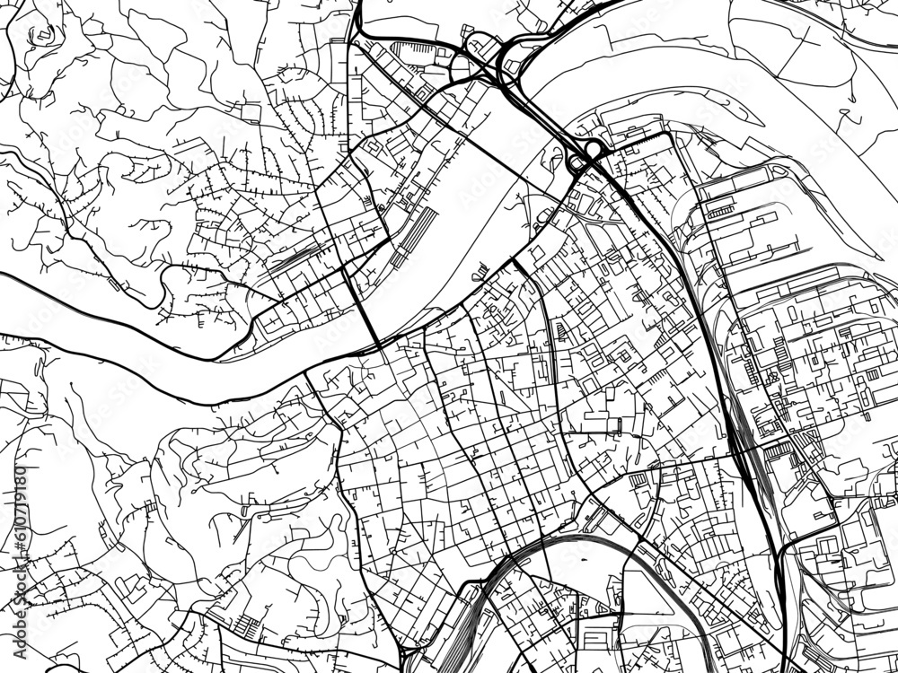 Vector road map of the city of  Linz centrum in the Austria on a white background.