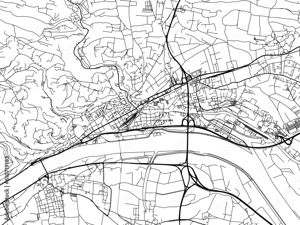 Vector road map of the city of  Krems an der Donau in the Austria on a white background.