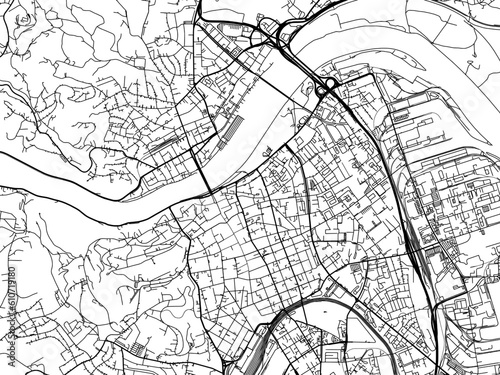 Vector road map of the city of Linz centrum in the Austria on a white background.
