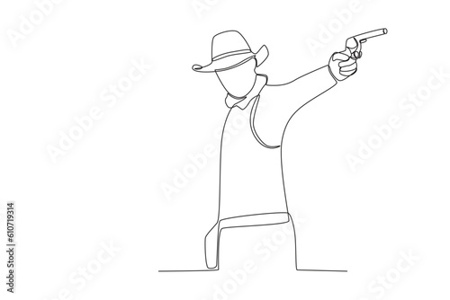 A cowboy brandished his gun. Cowboy one-line drawing