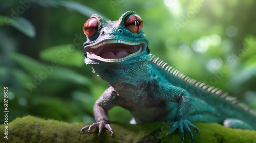 lizard close-up animal glasses iguana reptile green scale portrait wildlife. Generative AI.