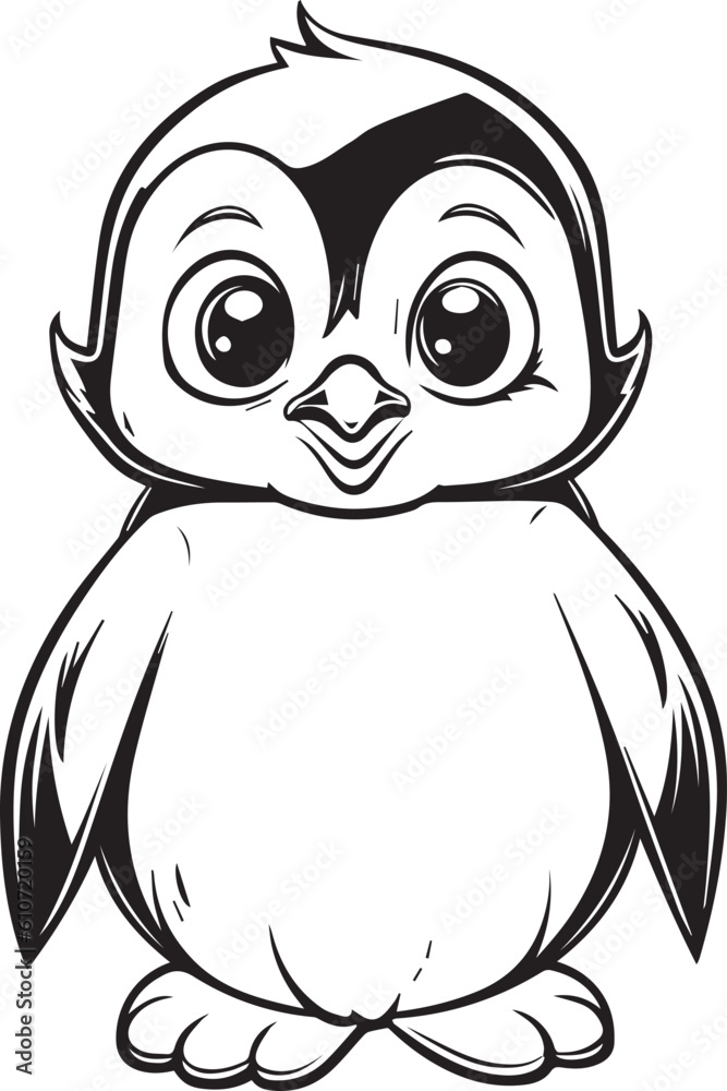 Obraz premium Penguin, colouring book for kids, vector illustration