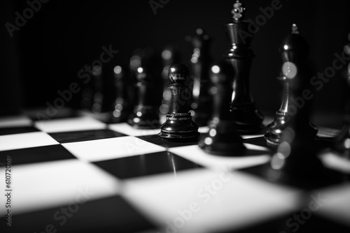 Close up macro photography of a chess board in black and white