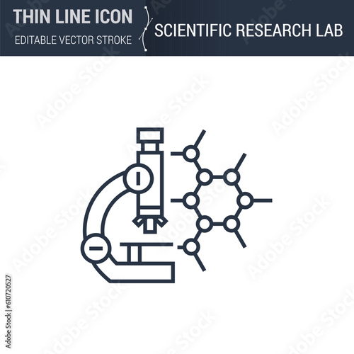 Scientific Research Lab Symbol. Thin Line Icon of Biochemistry and Genetics. Stroke Pictogram Graphic for Web Design. High-Quality Outline Vector Symbol Concept. Premium Monoline Aesthetic.