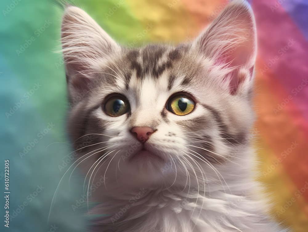 Pet cat in pride parade. Concept of LGBTQ pride. AI generated