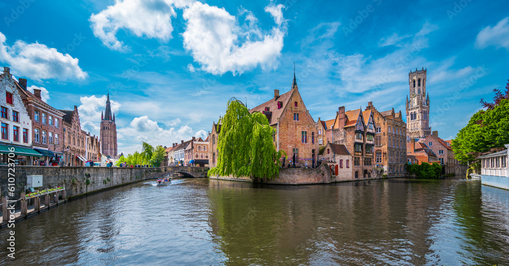 Historic buildings and Belfort tower in Bruges, Belgium