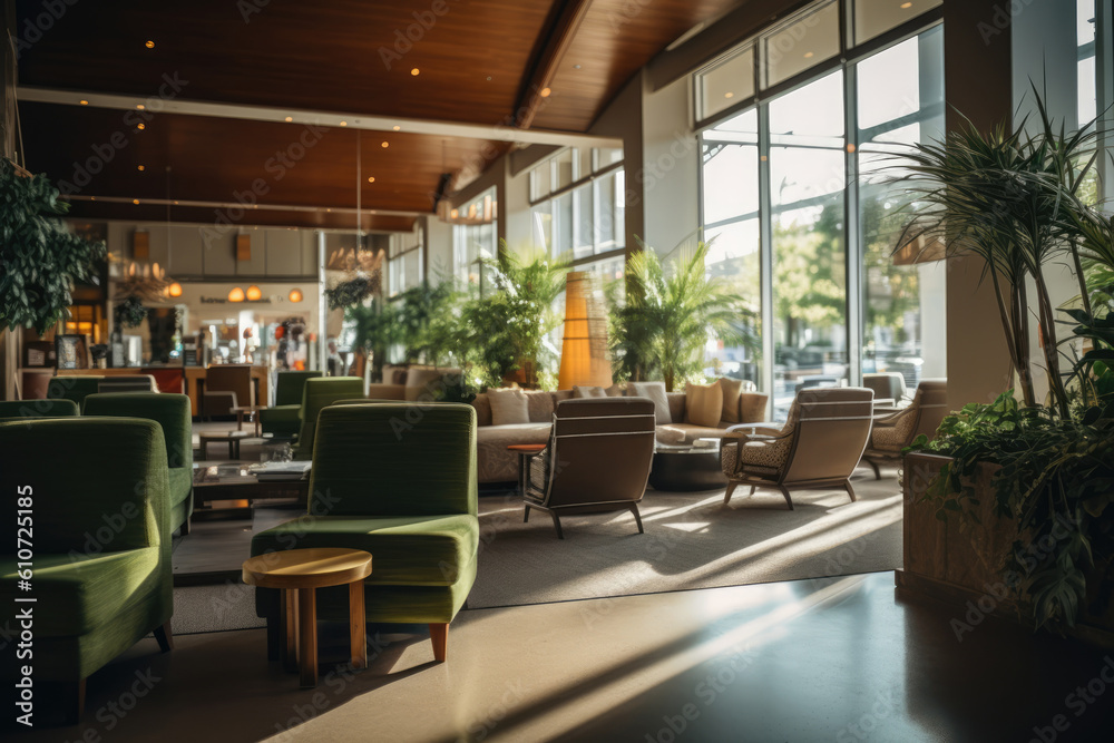 Splendid hotel lobby interior natural sunlight