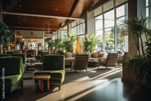 Splendid hotel lobby interior natural sunlight