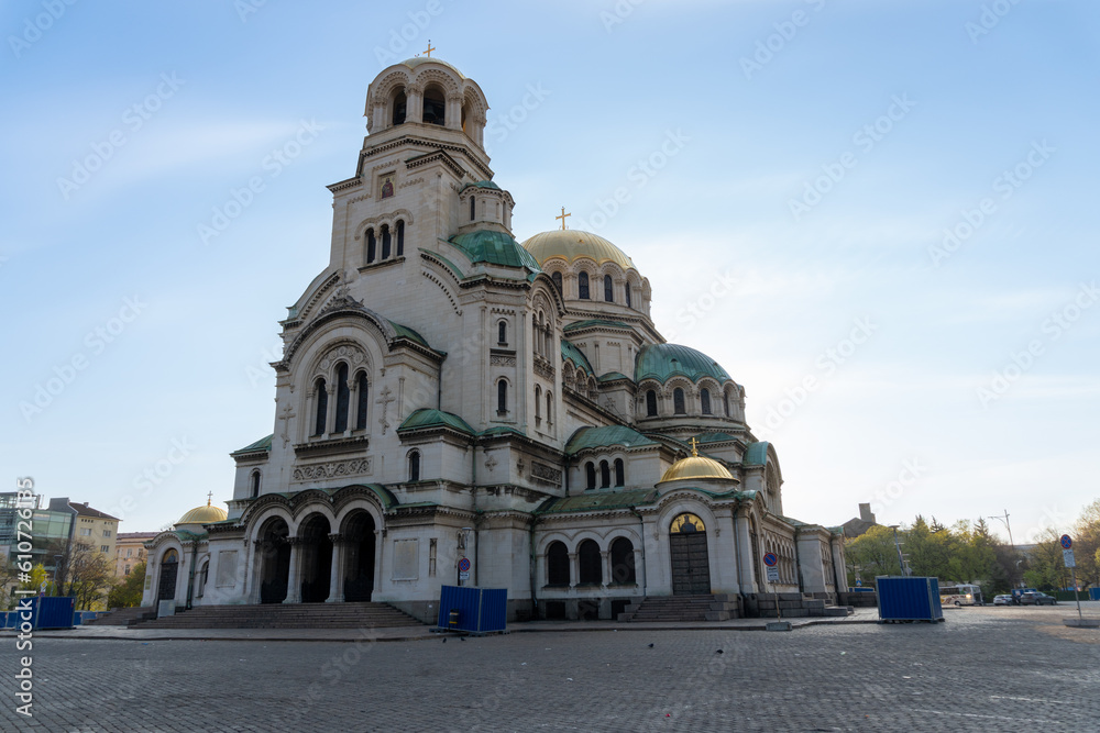 Alexander Nevski Cathedral in the city of Sofia in Bulgaria, with the light of dawn on a day with clear skies. Alexander Nevski Cathedral in the city of Sofia in Bulgaria, with the light of dawn on a day with clear skies.
