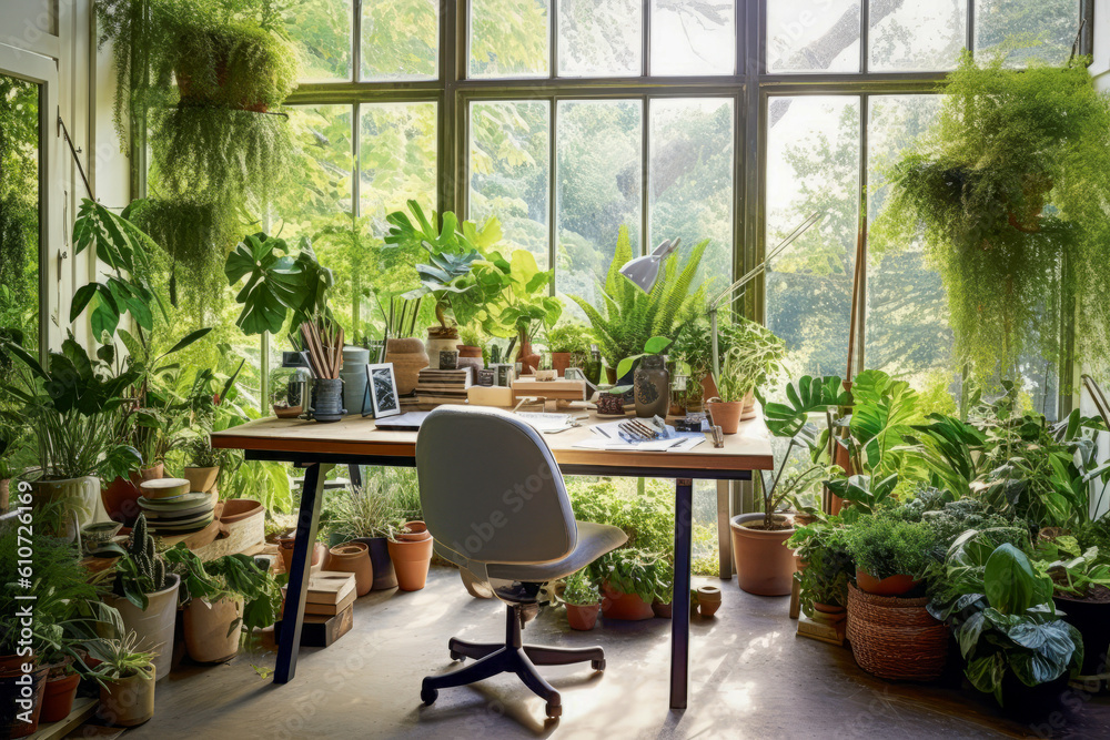 A desk plant or flowers, adding a touch of nature and freshness to the workspace. A desk plant or flowers, adding a touch of nature and freshness to the workspace.