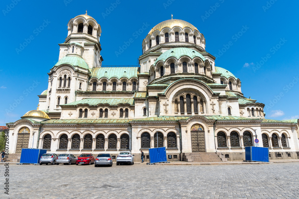 Alexander Nevsky Cathedral in the city of Sofia in Bulgaria, on a day with clear skies.