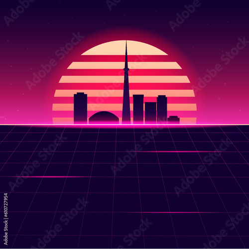 Canvas Print Retro skyline Toronto Canada , 80-s background,