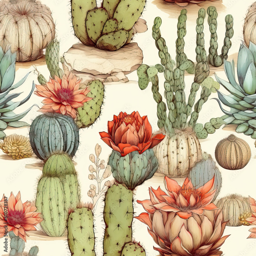 Drawn different cacti on a white background in vintage style. Drawn different cacti on a white background in vintage style.