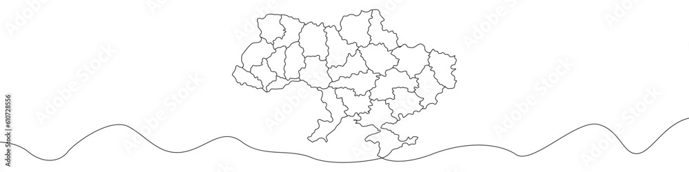 Map of Ukraine line continuous drawing vector. One line Map of Ukraine vector background. Map of Ukraine icon. Continuous outline of a Map of Ukraine.