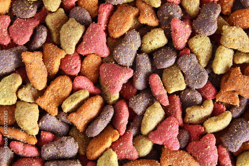 multicolored dried animal or pet food as pet food or health background texture,,top view