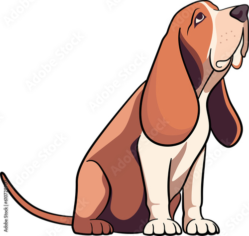 Fototapeta Naklejka Na Ścianę i Meble -  Cute Basset Hound dog puppy cartoon with outline